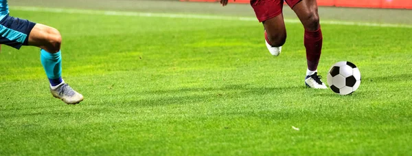 Banner Soccer Game Players Fighting Football — Stock Photo, Image