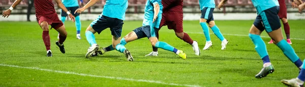 Banner Soccer Game Players Fighting Football — Stock Photo, Image