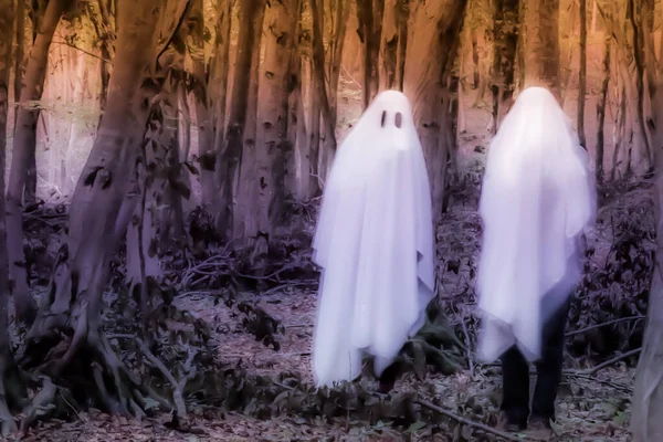 Fantasma Uma Floresta Escura Halloween Fundo — Fotografia de Stock