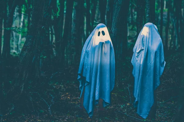 Fantôme Dans Une Forêt Sombre Halloween Fond — Photo