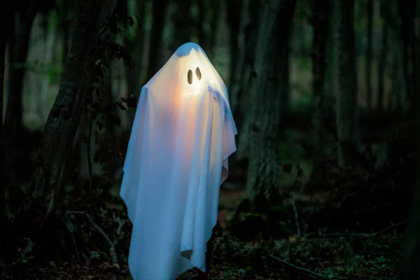 Fantôme Dans Une Forêt Sombre Halloween Fond — Photo