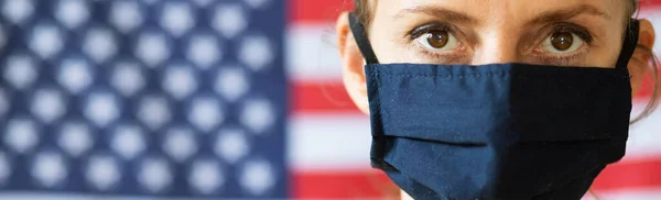 Woman Wearing Mask Front Usa Flag Elections Covid — Stock Photo, Image