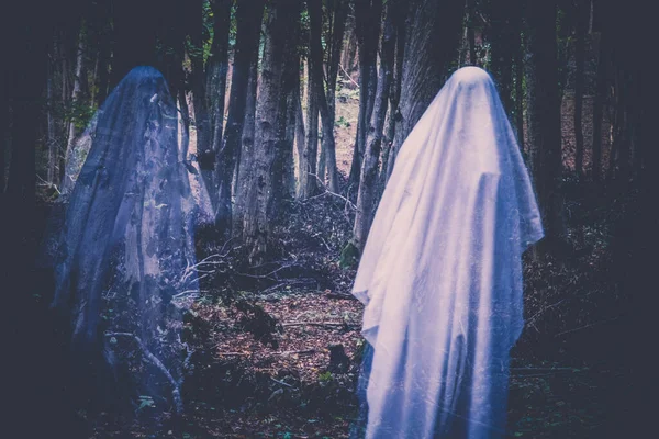 Fantasma Uma Floresta Escura Halloween Fundo — Fotografia de Stock