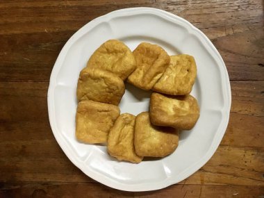 Kızarmış tofu veya soya fasulye pasta soya fasulye yaptı