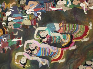 Phumin Tapınağı'nda geleneksel Tay bayan dans duvar duvar boyama, Nan, Tayland