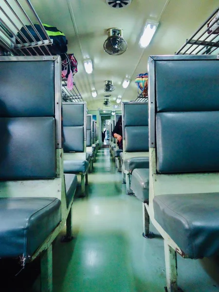 Inside the train, seat and area of third class Thailand train