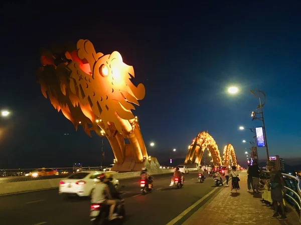 Ejderha Köprüsü Han Nehri Danang City Vietnam Gece Sahnesinde Dönüm — Stok fotoğraf