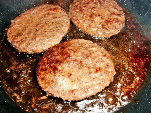 Hamburger Frying Pan Fat Actually Healthy Our Diet — Stock Photo, Image