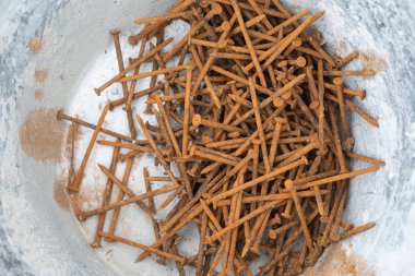 Eski paslı çivi bir harç akvaryumda yerleştirilir.