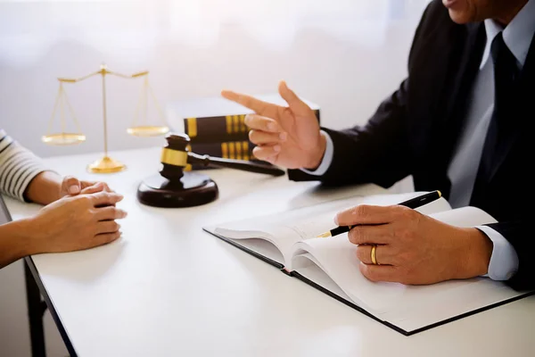 Judge Gavel Justice Lawyers Having Team Meeting Law Firm Background — Stock Photo, Image