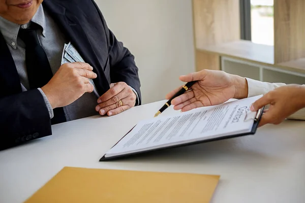 Businessman Giving Money While Making Deal Agreement Real Estate Contract — Stock Photo, Image