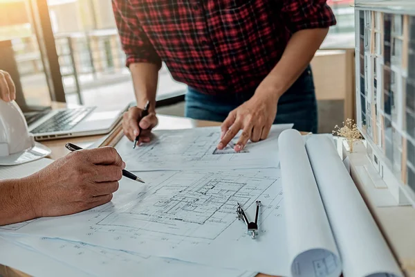 Architect Engineer Design Working Blueprint Planning Concept Construction Concept — Stock Photo, Image