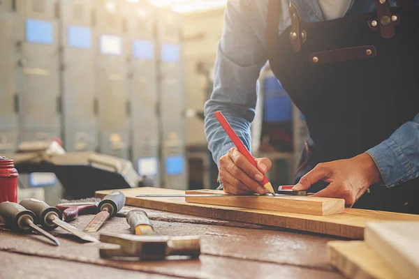 Timmerman Werken Aan Houtbewerkingsmachines Timmerwerk Winkel Vrouw Werkt Een Winkel — Stockfoto