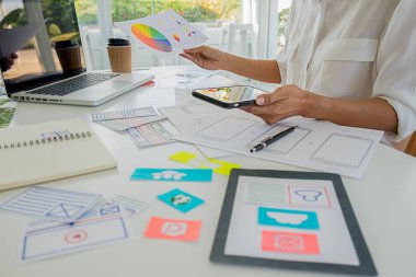 Uygulama planlaması ve şablon düzeni, cep telefonu için çerçeve geliştirme yaratıcı Web Tasarımcısı. Kullanıcı deneyimi (Ux) kavramı.