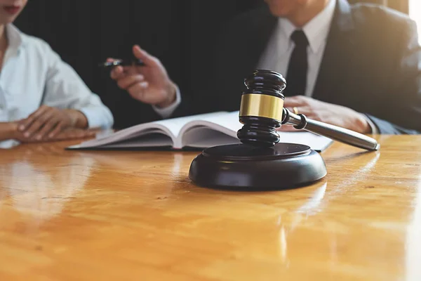 Judge Gavel Justice Lawyers Having Team Meeting Law Firm Background — Stock Photo, Image