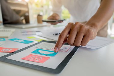 Uygulama planlaması ve şablon düzeni, cep telefonu için çerçeve geliştirme yaratıcı Web Tasarımcısı. Kullanıcı deneyimi (Ux) kavramı.