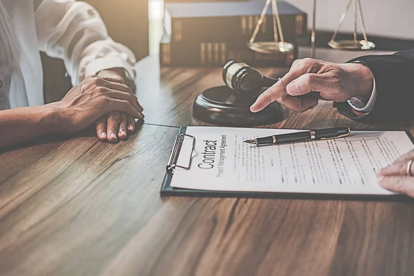 Judge Gavel Justice Lawyers Having Team Meeting Law Firm Background — Stock Photo, Image