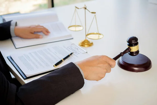 Judge Gavel Justice Lawyers Having Team Meeting Law Firm Background — Stock Photo, Image