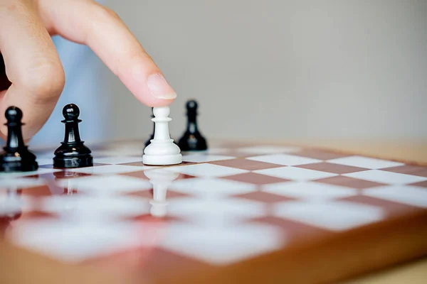 Hand Business Moving Chess Figure Competition Success Play Management Concept — Stock Photo, Image