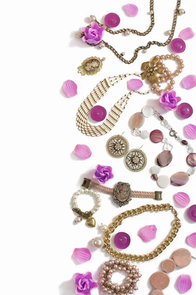 Sada Dámské Šperky Stylu Vintage Náhrdelník Cameo Perlový Náramek Řetěz — Stock fotografie