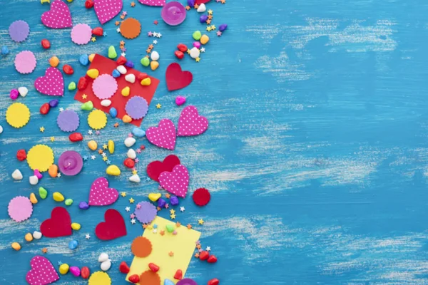 Defocus Festive confetti background heart candy color saturated.