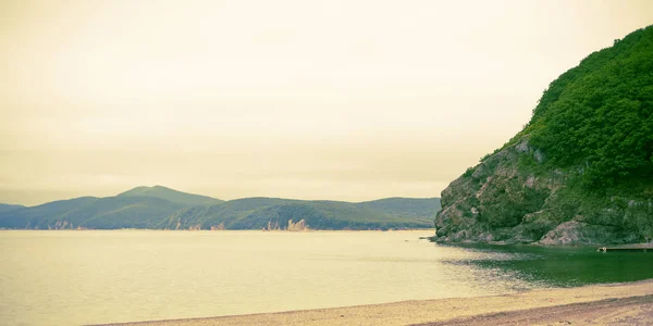 Banner Paisaje Marino Mañana Amanecer Horizonte Mar Costa Bahía Colina — Foto de Stock