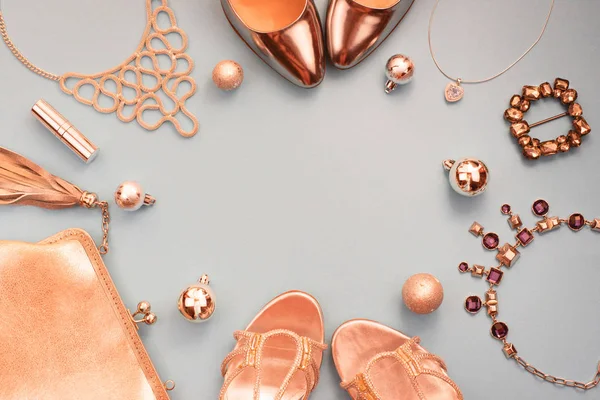 Conjunto Accesorios Moda Navidad Zapatos Planos Lay Collar Bolsos Joyería — Foto de Stock