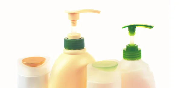 Banner Hair Body Care Cosmetica Witte Flessen Witte Achtergrond Van — Stockfoto