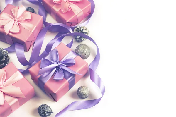 Kerst Vakken Met Geschenken Ter Gelegenheid Van Roze Kleur Witte — Stockfoto
