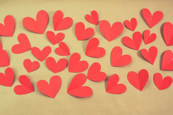 Vliegende Rode Harten Het Concept Van Valentijnsdag Bovenaanzicht Plat Leggen — Stockfoto