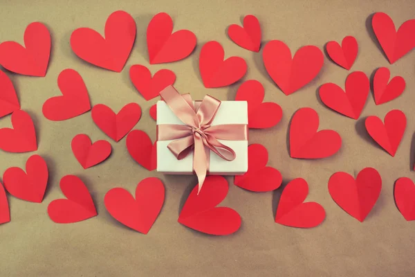 Létající Červené Srdce Pojmu Valentines Day Pohled Shora Plochý Ležela — Stock fotografie