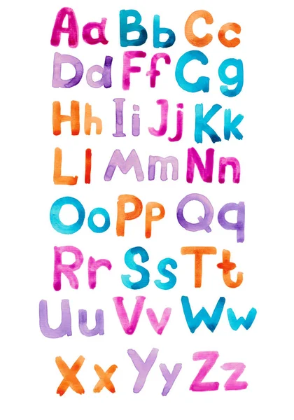 Alphabet Aquarelle Coloré Lettres Abc Lumineuses Peintes Main — Photo