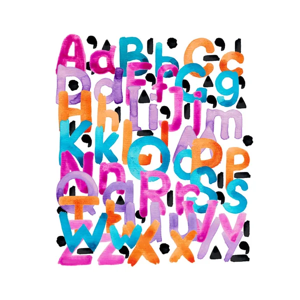 Alphabet Aquarelle Coloré Lettres Abc Lumineuses Peintes Main — Photo