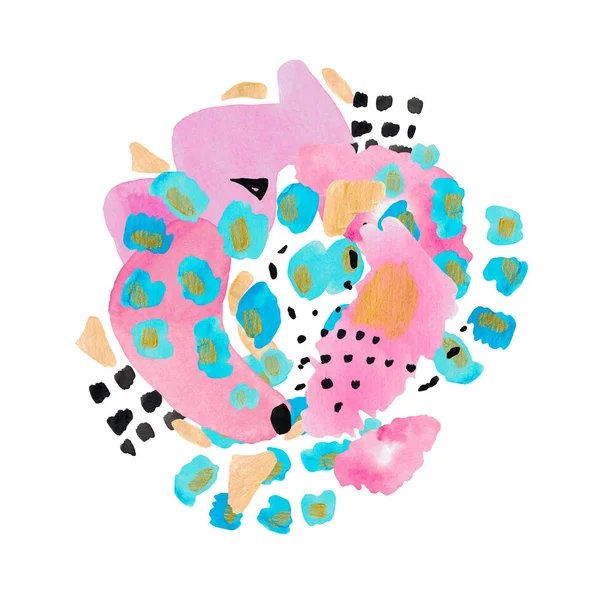수채화 그림 추상 콜라주 구성 손으로 그려진 장식 반점 질감 얼룩 흰색 고립 된 배경에 줄무늬 — 스톡 사진