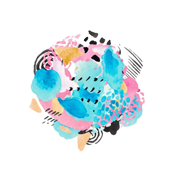 Acuarela ilustración collage abstracto composición Manchas decorativas pintadas a mano textura manchas rayas sobre fondo blanco aislado —  Fotos de Stock