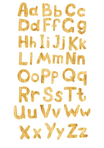 Ställa in guld akvarell alfabetet handmålade ljusa abc bokstäver — Stockfoto