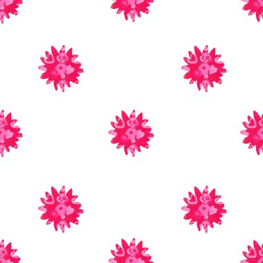 Suluboya illüstrasyon desen Dikişsiz kırmızı pembe çiçekli gül çiçek beyaz arka planda set