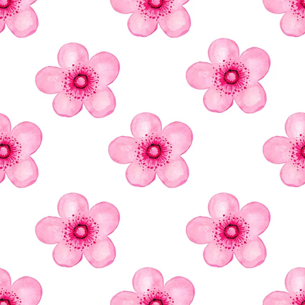 Акварельний ілюстраційний візерунок безшовний з рожевої квітучої вишні Квітковий набір на білому тлі — стокове фото