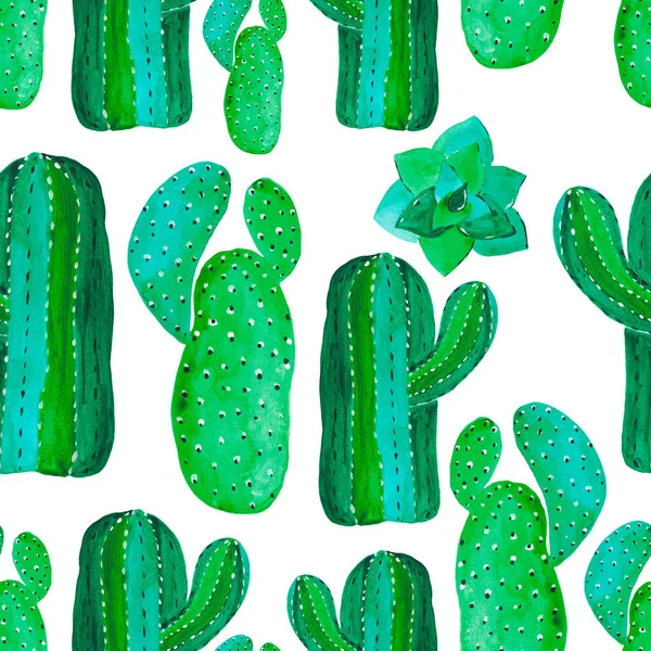 Patrón sin costuras Conjunto de cactus decorativos pintados a mano en estilo fantasía Conjunto de plantas con flores —  Fotos de Stock