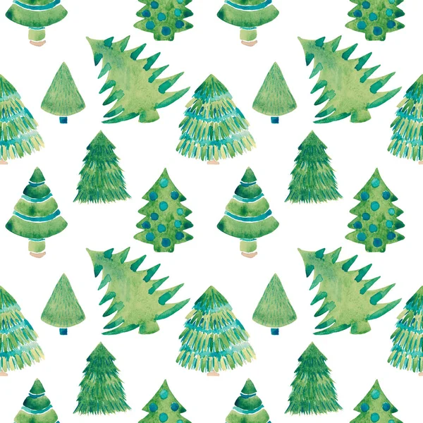 Akwarela ilustracja z choinki bezszwowe wzór Boże Narodzenie i nowy rok koncepcji — Zdjęcie stockowe