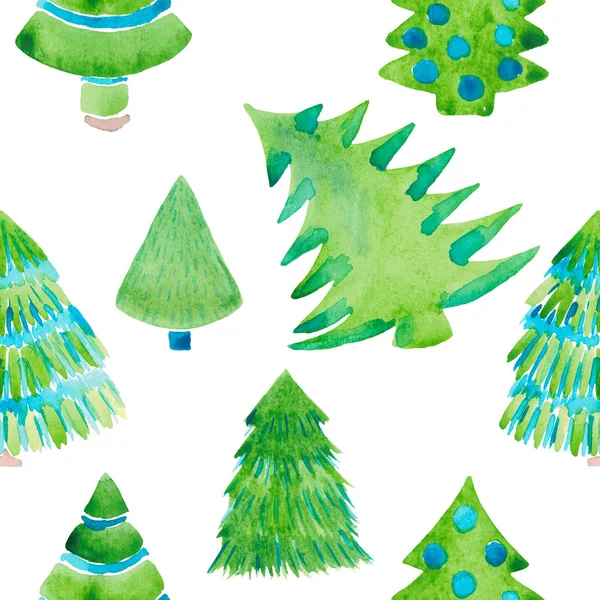 Aquarel illustratie van kerstboom naadloze patroon Kerstmis en Nieuwjaar concept — Stockfoto