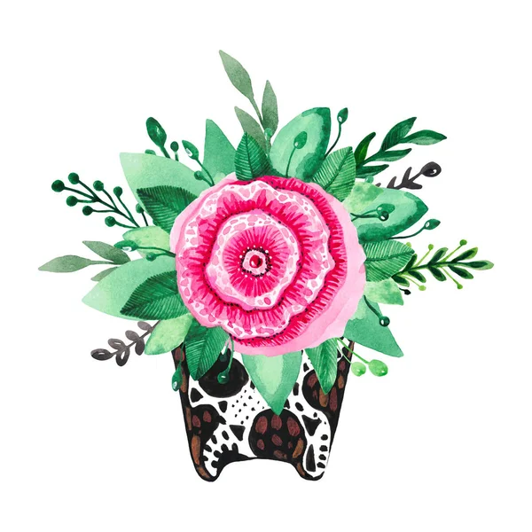 Illustration of hand painted watercolor Decorative flower in a pot Blooms plant for the interior of the house — 图库照片