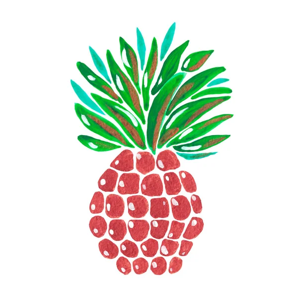 Illustration of hand painted acrylic gouache Exotic pineapple fruit on white background. — Stock Photo, Image