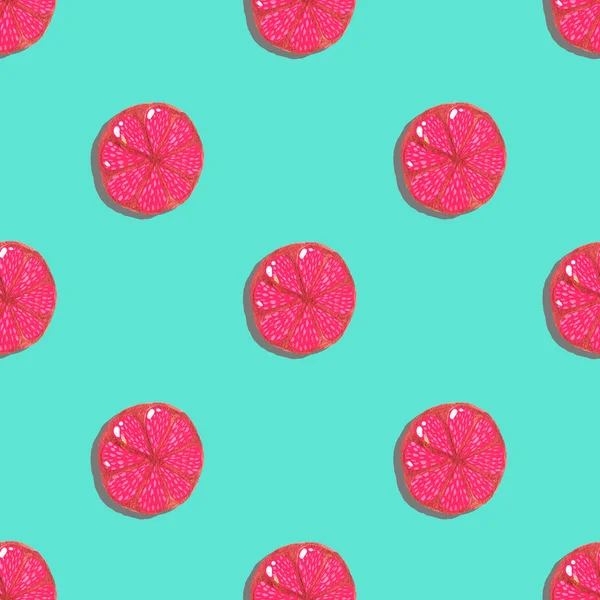 Vyobrazení ručně kreslené a bezproblémové značky citrusové grapefruitu na modrém pozadí textura Akrylová — Stock fotografie