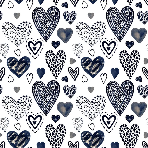 Illustratie instellen hand geschilderde harten in grafische stijl objecten voor decoratie Valentine's dag naadloze patroon — Stockfoto