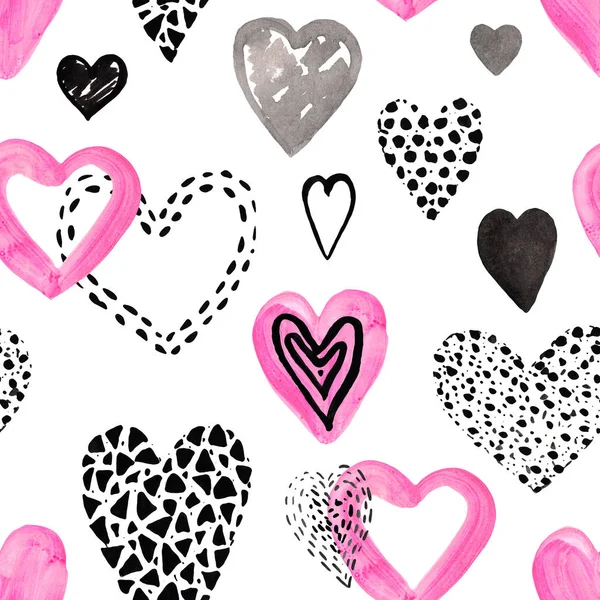 Illustration set hand painted hearts in graphic style Objects for decoration Valentines Day seamless pattern