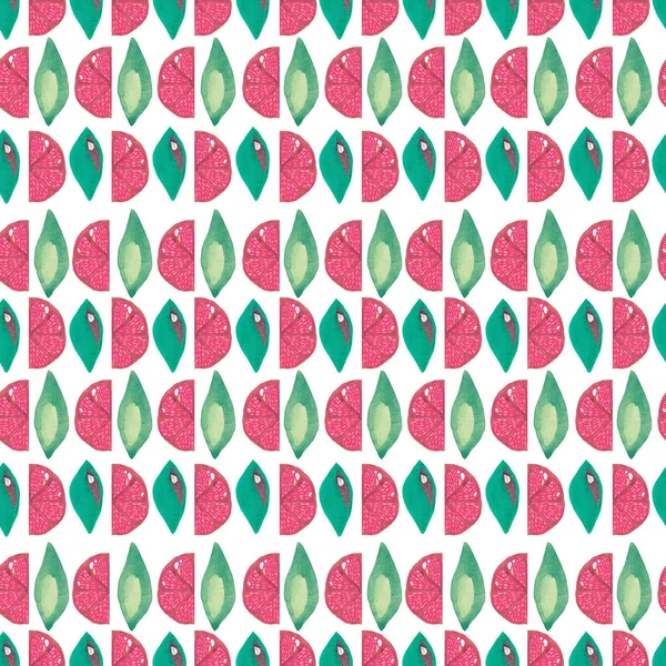 Illustrazione guazzo acrilico dipinto a mano Modello senza cuciture Foglia di pompelmo di frutta esotica su sfondo bianco . — Foto Stock