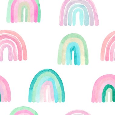 Kusursuz desenli Pastel Gökkuşağı Çocukları tasarımı. El boyaması bebek partisi dekorasyonu çocuk odası sanatı
