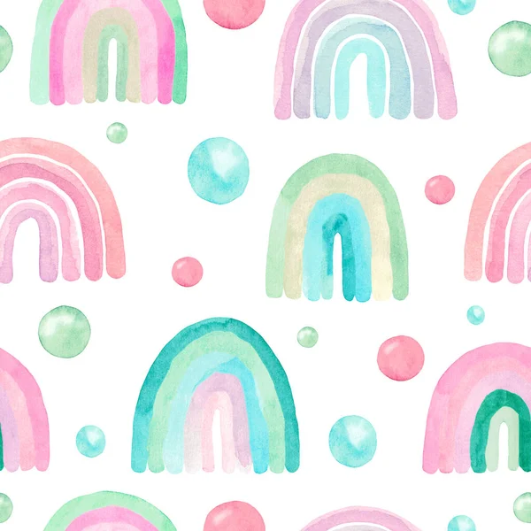 无缝隙花纹彩色彩虹儿童设计 手绘婴儿淋浴装饰幼儿园艺术 — 图库照片