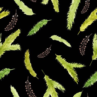 Noel ağacı siyah zemin üzerinde pürüzsüz desen oluşturur. Suluboya resmetme kış duvar kağıdı dijital kağıt paketi